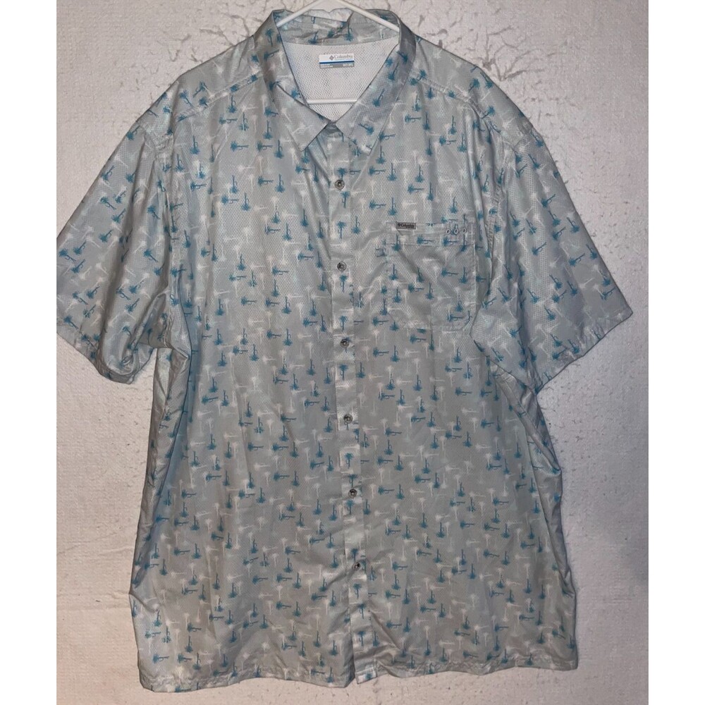 Columbia PFG Shirt Mens 3XT Fishing Lur Print Vented Short Sleeve Outdoor Blue